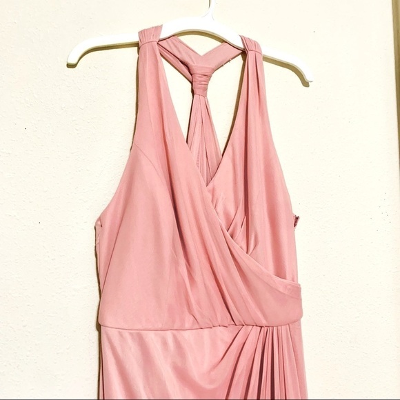 DAVID’S BRIDAL Extra Length Mesh T-strap Back Halter maxi blush dress women’s 6 - Picture 5 of 11